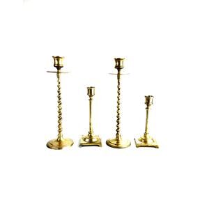 Vintage Lot Two Sets Brass Candle Sticks Wedding Holiday Decor